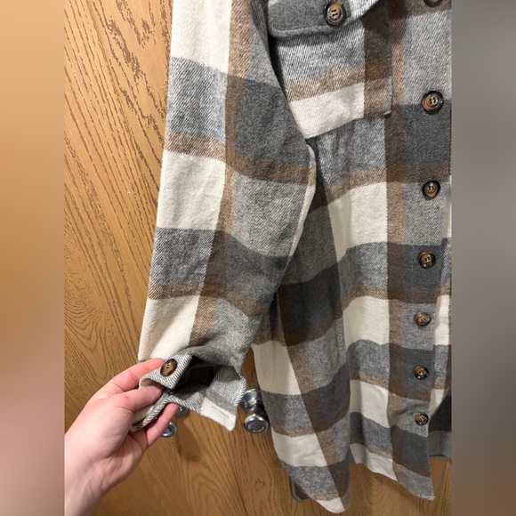 Plaid Button-Up Trench Coat - Picture 5 of 7